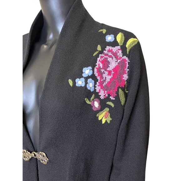 Soft Surroundings Black Oversized Floral Embroidered Longline Duster Cardigan XS - Picture 8 of 15